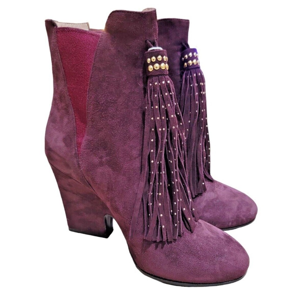 Twin Set Simona Barbieri Burgundy Leather Tassel Heels Shoes‎ Sz 40 EU W/Box